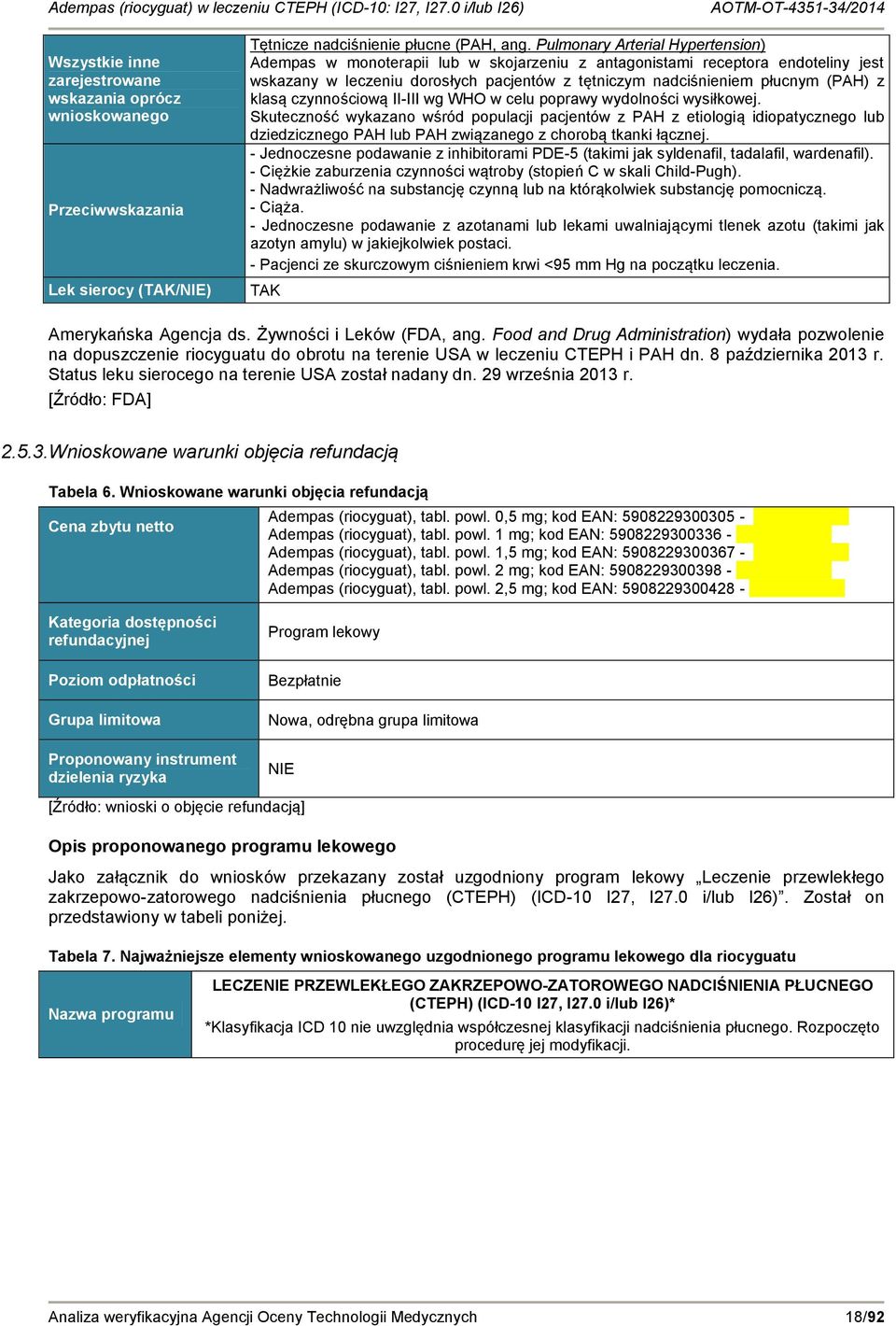 klasą czynnościową II-III wg WHO w celu poprawy wydolności wysiłkowej.