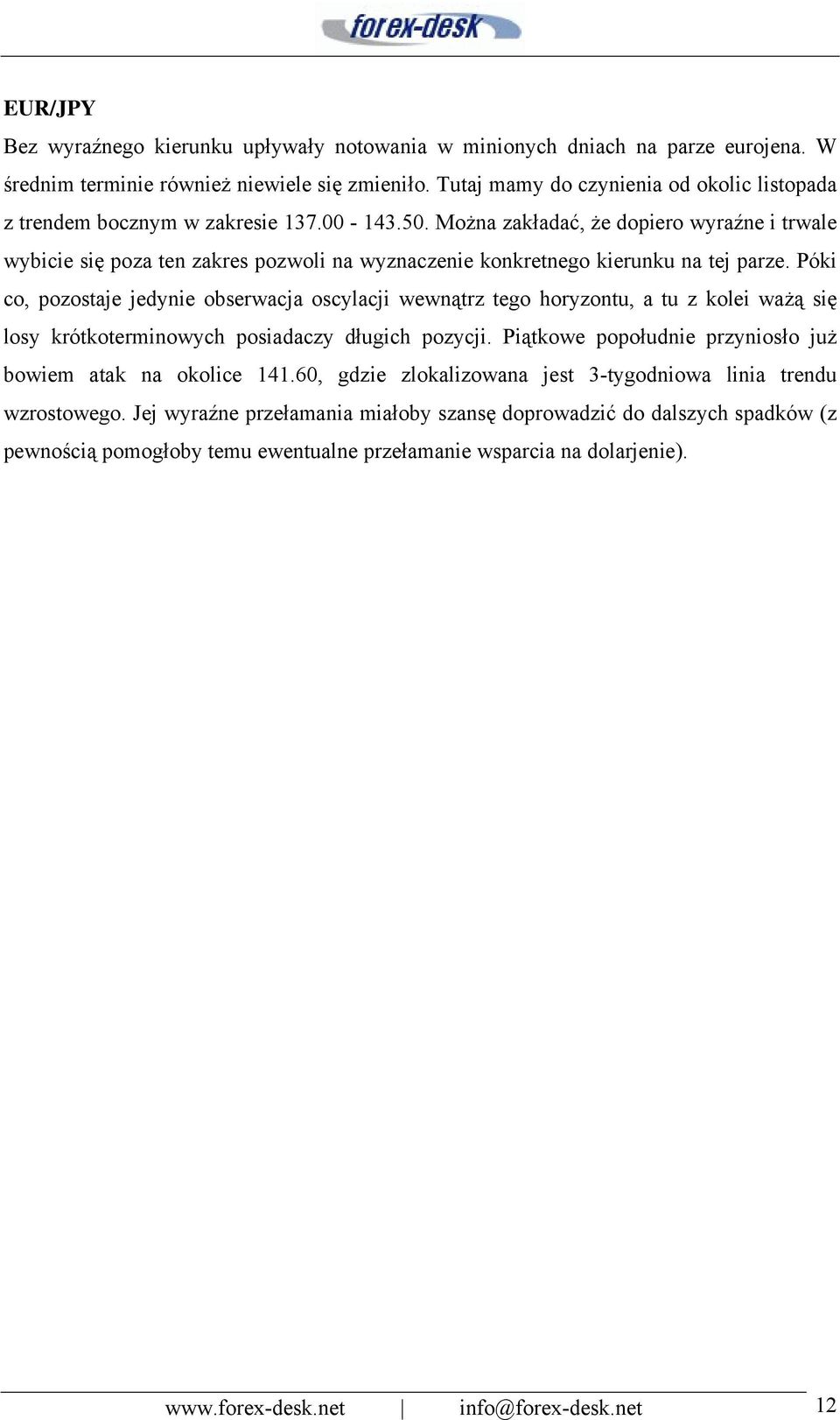 Można zakładać, że dopiero wyraźne i trwale wybicie się poza ten zakres pozwoli na wyznaczenie konkretnego kierunku na tej parze.