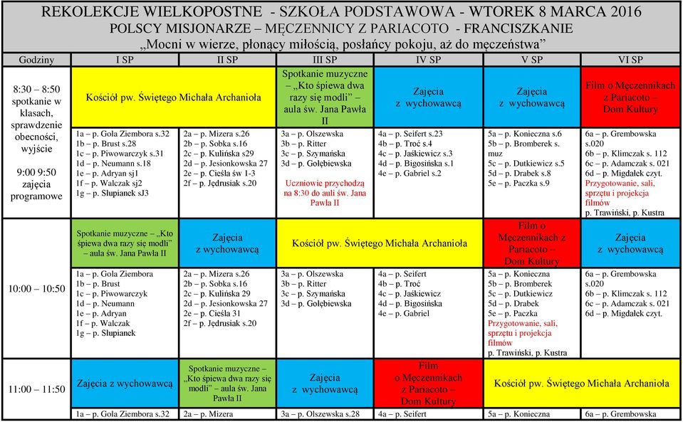 Jana Pawła II 1a p. Gola Ziembora 1b p. Brust 1c p. Piwowarczyk 1d p. Neumann 1e p. Adryan 1f p. Walczak 1g p. Słupianek 2c p. Kulińska s29 2d p. Jesionkowska 27 2e p. Cieśla św 1-3 2f p. Jędrusiak s.