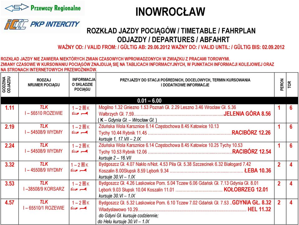 ZMIANY CZASOWE W URSOWANIU POCIĄGÓW ZNAJDUJĄ SIĘ NA TABLICACH INFORMACYJNYCH, W PUNTACH INFORMACJI OLEJOWEJ ORAZ NA STRONACH INTERNETOWYCH PRZEWOŹNIÓW.