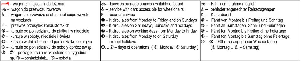 .. U sobota < bicycles carriage spaces available onboard ã service with cars accessible for wheelchairs courier service ç It circulates from Monday to Friday and on Sundays é It circulates on