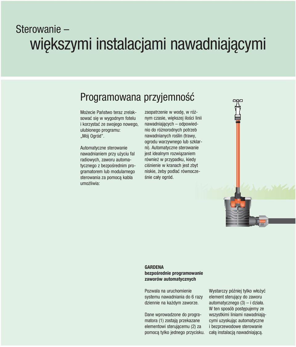 czasie, większej ilości linii nawadniających odpowiednio do różnorodnych potrzeb nawadnianych roślin (trawy, ogrodu warzywnego lub szklarni).