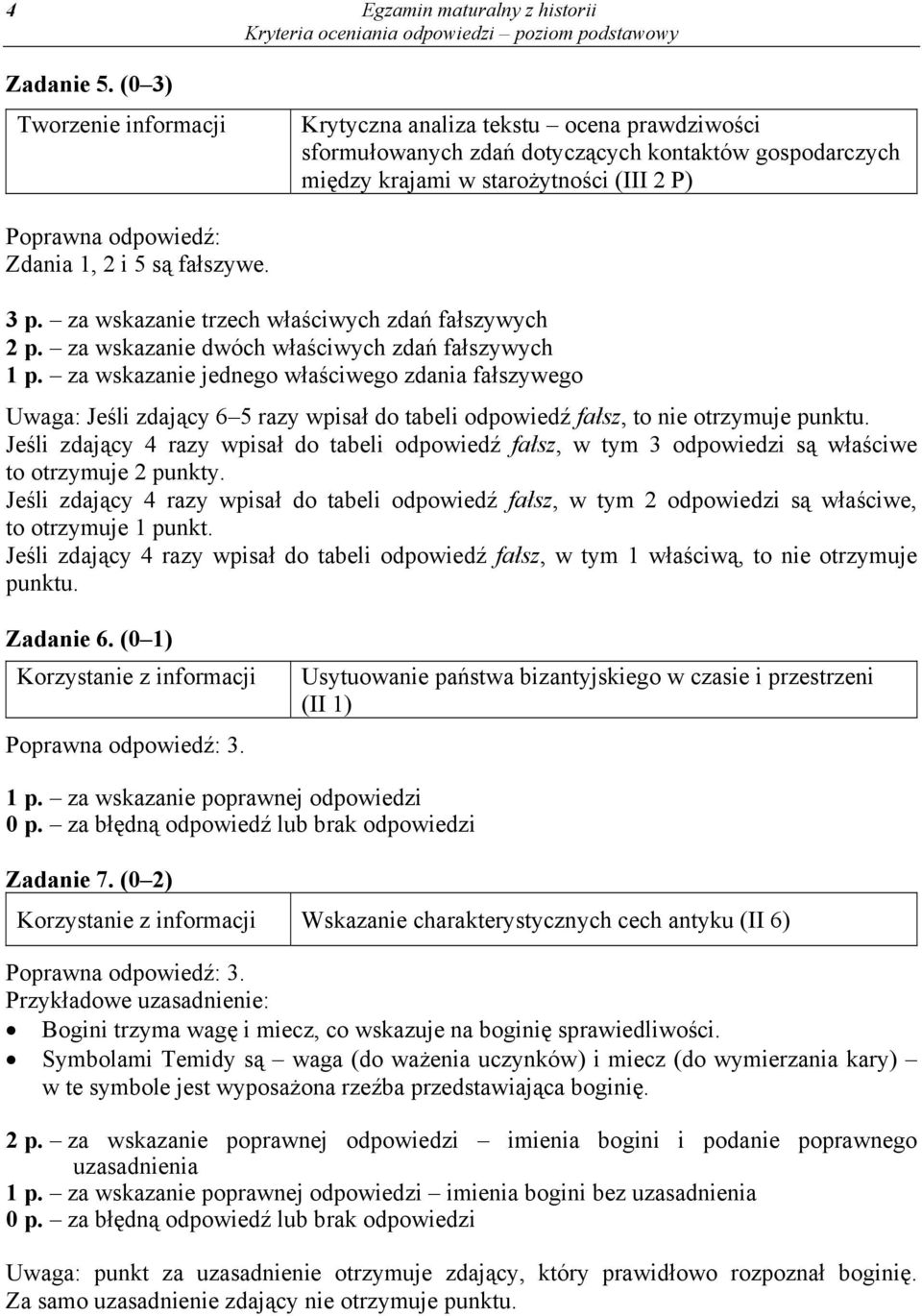 fałszywe. 3 p. za wskazanie trzech właściwych zdań fałszywych 2 p. za wskazanie dwóch właściwych zdań fałszywych 1 p.