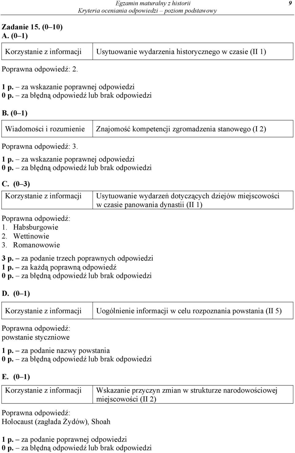 za podanie trzech poprawnych odpowiedzi 1 p. za każdą poprawną odpowiedź D.