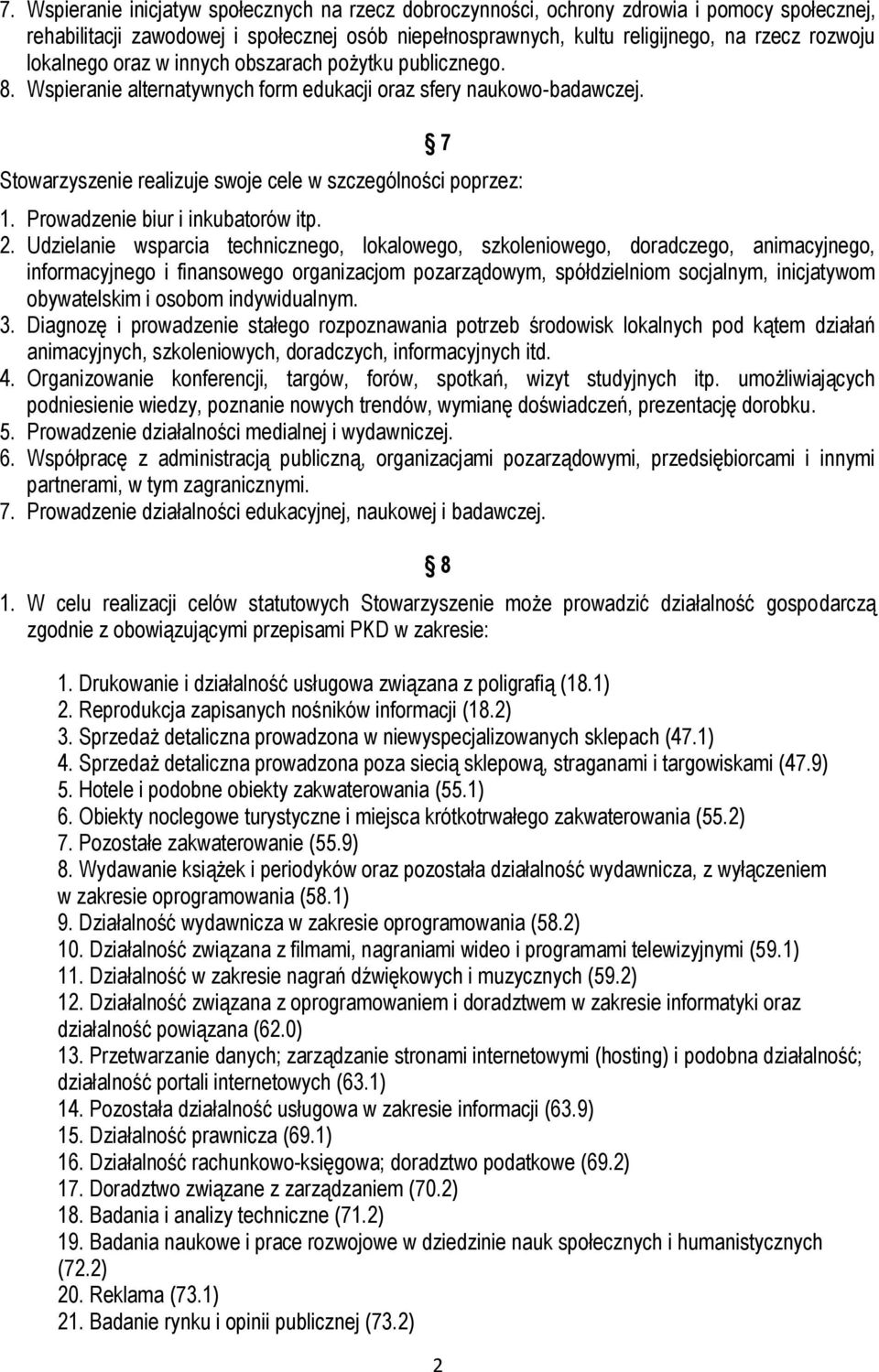 Prowadzenie biur i inkubatorów itp. 2.