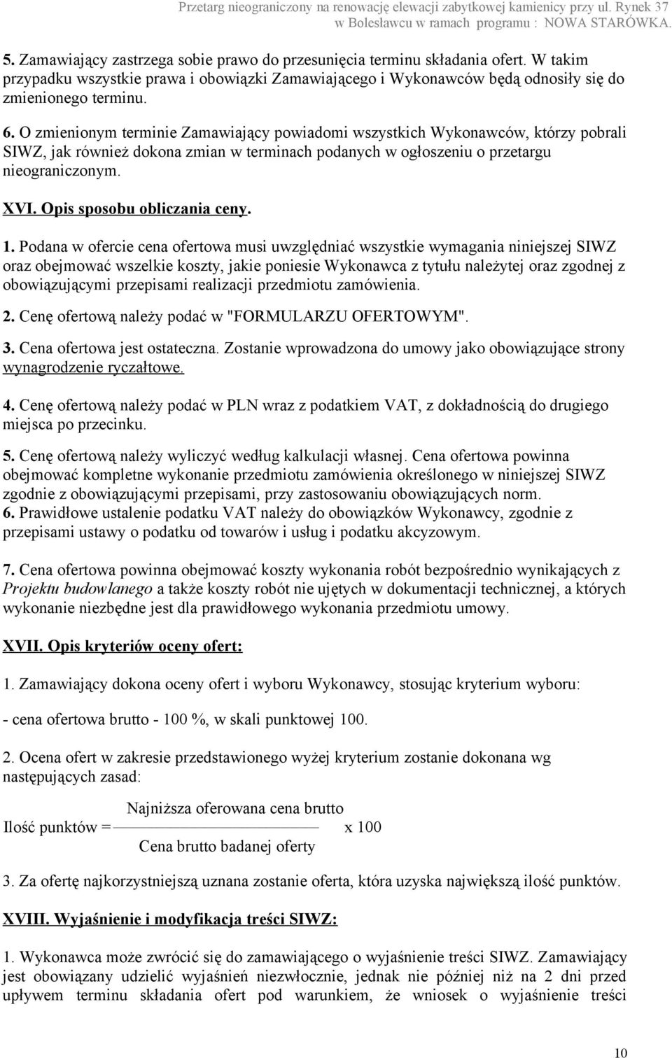 Opis sposobu obliczania ceny. 1.