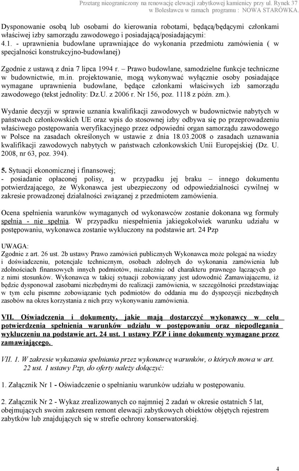 Prawo budowlane, samodzielne funkcje techniczne w budownictwie, m.in.