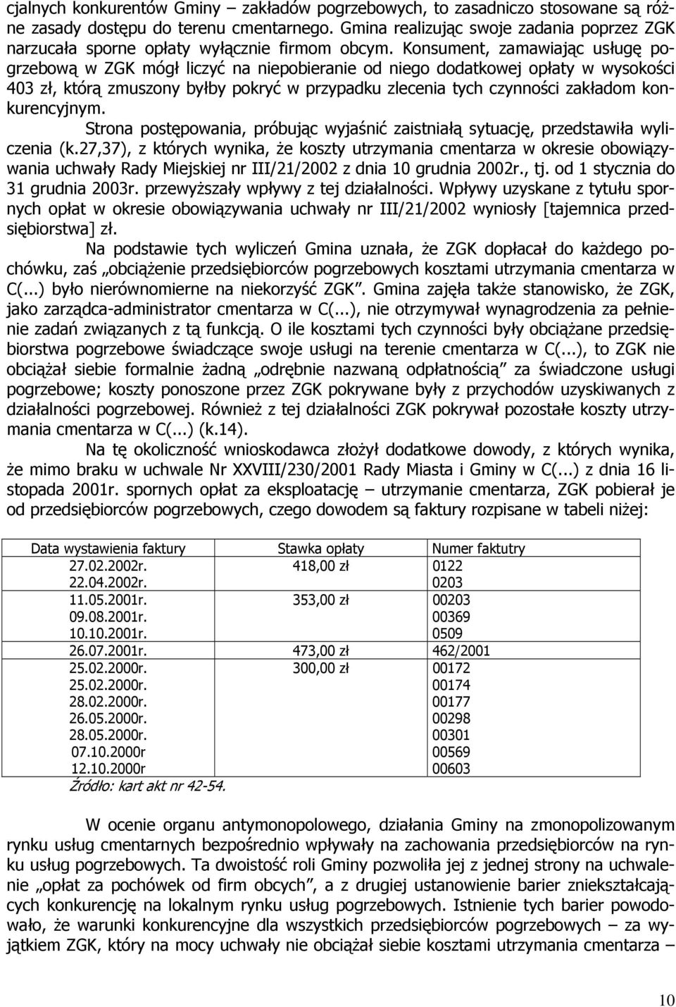 Konsument, zamawiając usługę pogrzebową w ZGK mógł liczyć na niepobieranie od niego dodatkowej opłaty w wysokości 403 zł, którą zmuszony byłby pokryć w przypadku zlecenia tych czynności zakładom