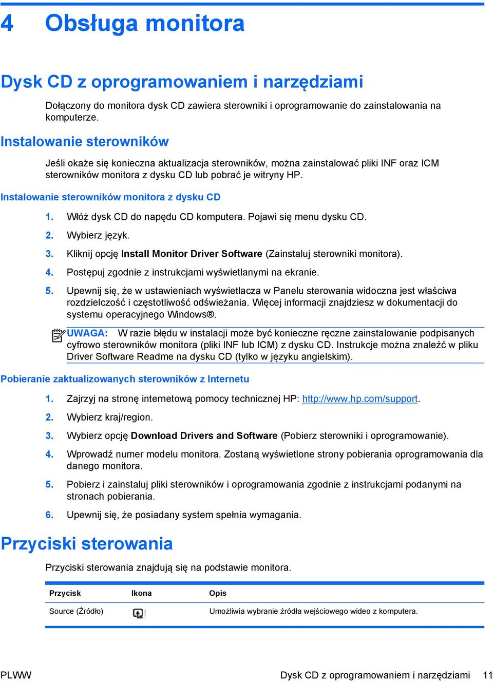 Instalowanie sterowników monitora z dysku CD 1. Włóż dysk CD do napędu CD komputera. Pojawi się menu dysku CD. 2. Wybierz język. 3.