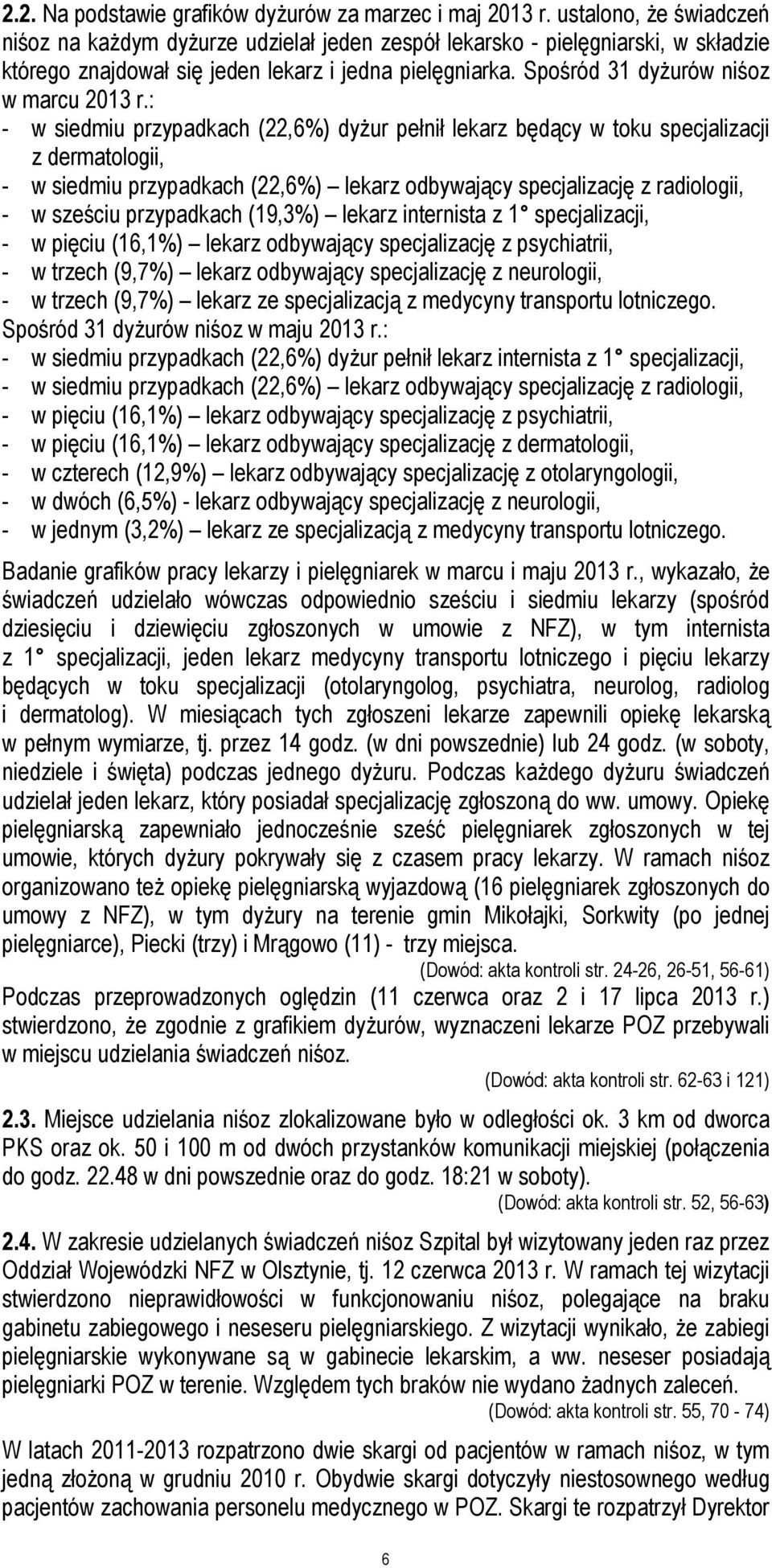 Spośród 31 dyżurów niśoz w marcu 2013 r.