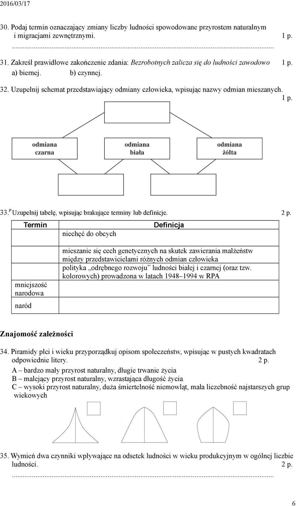 33.P Uzupełnij tabelę, wpisując brakujące terminy lub definicje.