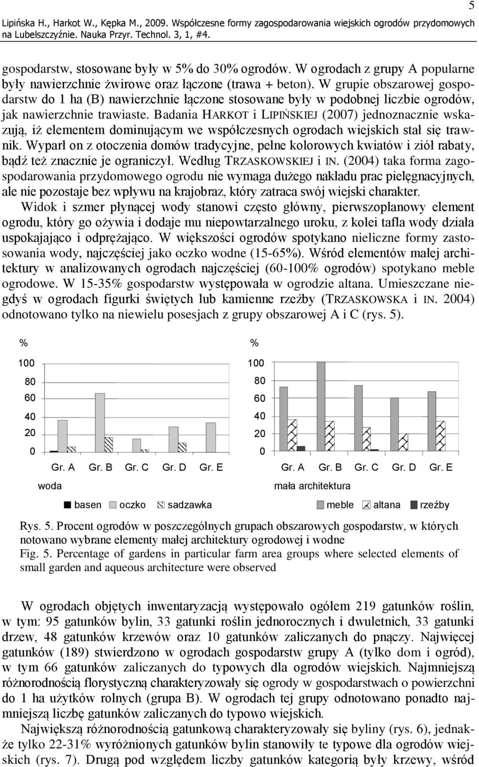 W grupie obszarowej gospodarstw do 1 ha (B) nawierzchnie łączone stosowane były w podobnej liczbie ogrodów, jak nawierzchnie trawiaste.
