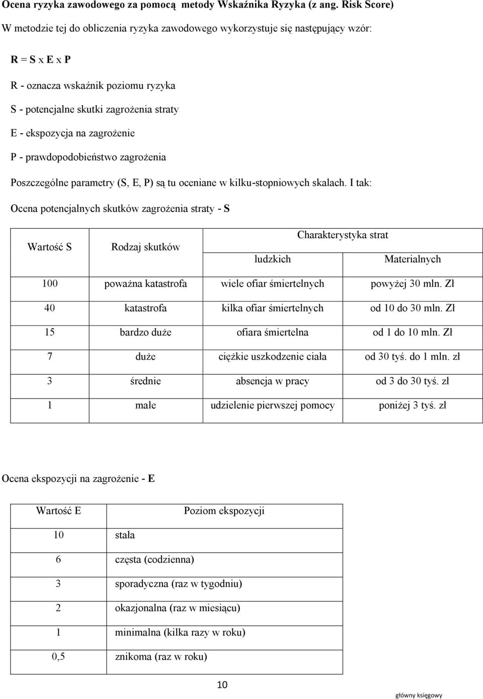 zagrożenie P - prawdopodobieństwo zagrożenia Poszczególne parametry (S, E, P) są tu oceniane w kilku-stopniowych skalach.
