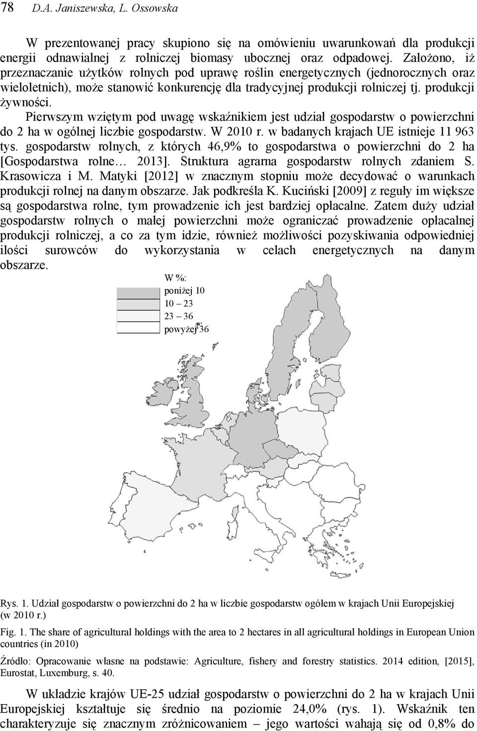 Pierwszym wziętym pod uwagę wskaźnikiem jest udział gospodarstw o powierzchni do 2 ha w ogólnej liczbie gospodarstw. W 2010 r. w badanych krajach UE istnieje 11 963 tys.