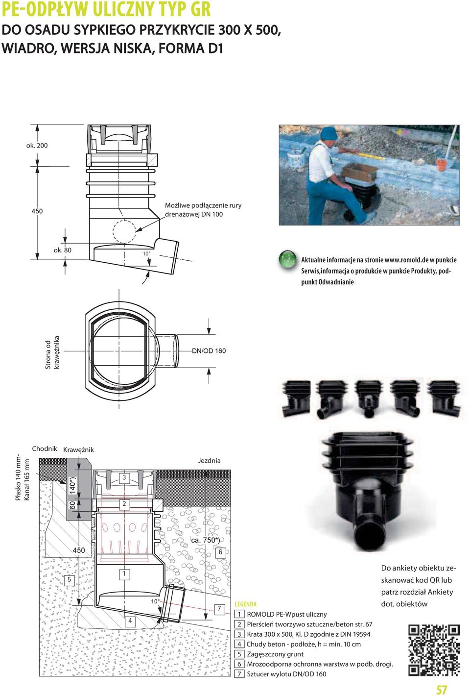 de w punkcie Serwis,informacja o produkcie w punkcie Produkty, podpunkt Odwadnianie Strona od krawężnika Bordsteinseite DN/OD 60 Płasko Pult 0mm 0 mm- Kanał 6 mm Rinne 6mm Chodnik Gehweg Krawężnik