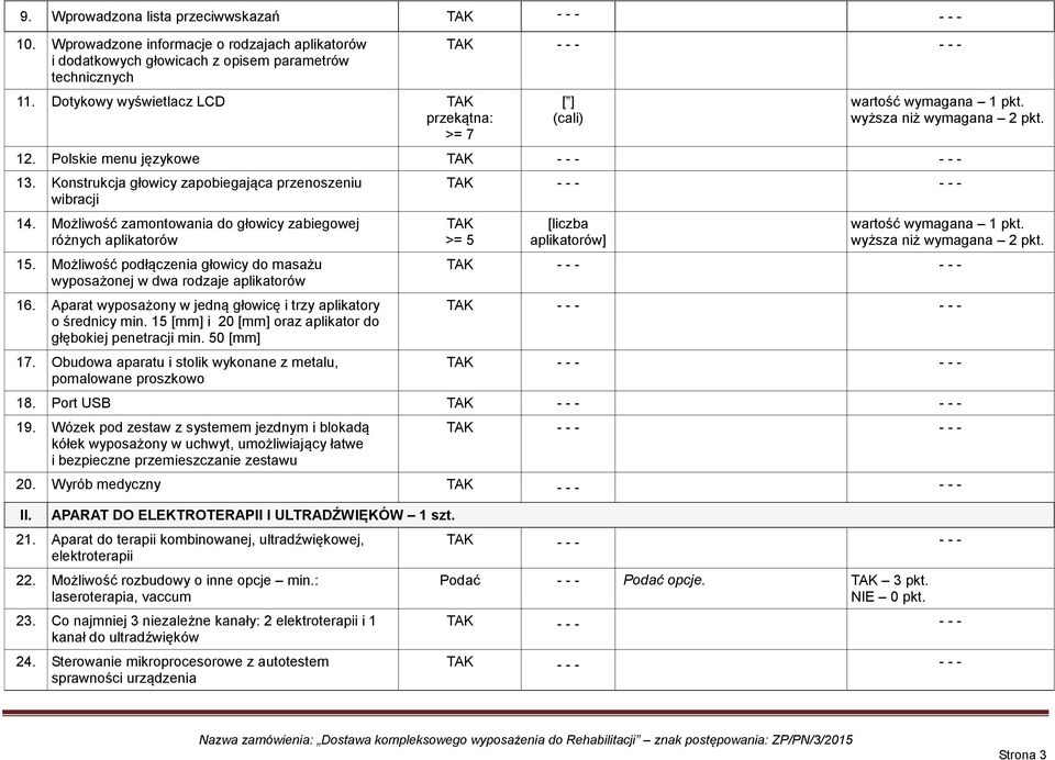 Możliwość zamontowania do głowicy zabiegowej różnych aplikatorów 15. Możliwość podłączenia głowicy do masażu wyposażonej w dwa rodzaje aplikatorów 16.