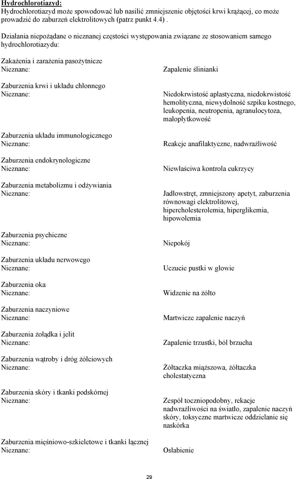 immunologicznego Zaburzenia endokrynologiczne Zaburzenia metabolizmu i odżywiania Zaburzenia psychiczne Zaburzenia układu nerwowego Zaburzenia oka Zaburzenia naczyniowe Zaburzenia żołądka i jelit