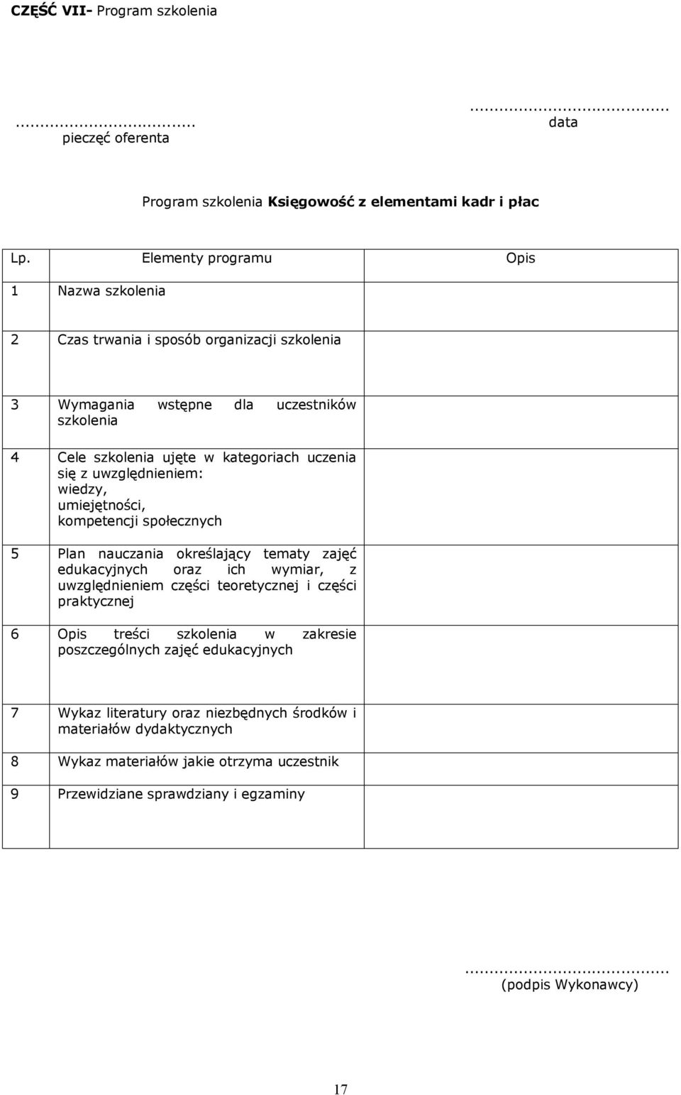 uczenia się z uwzględnieniem: wiedzy, umiejętności, kompetencji społecznych 5 Plan nauczania określający tematy zajęć edukacyjnych oraz ich wymiar, z uwzględnieniem części