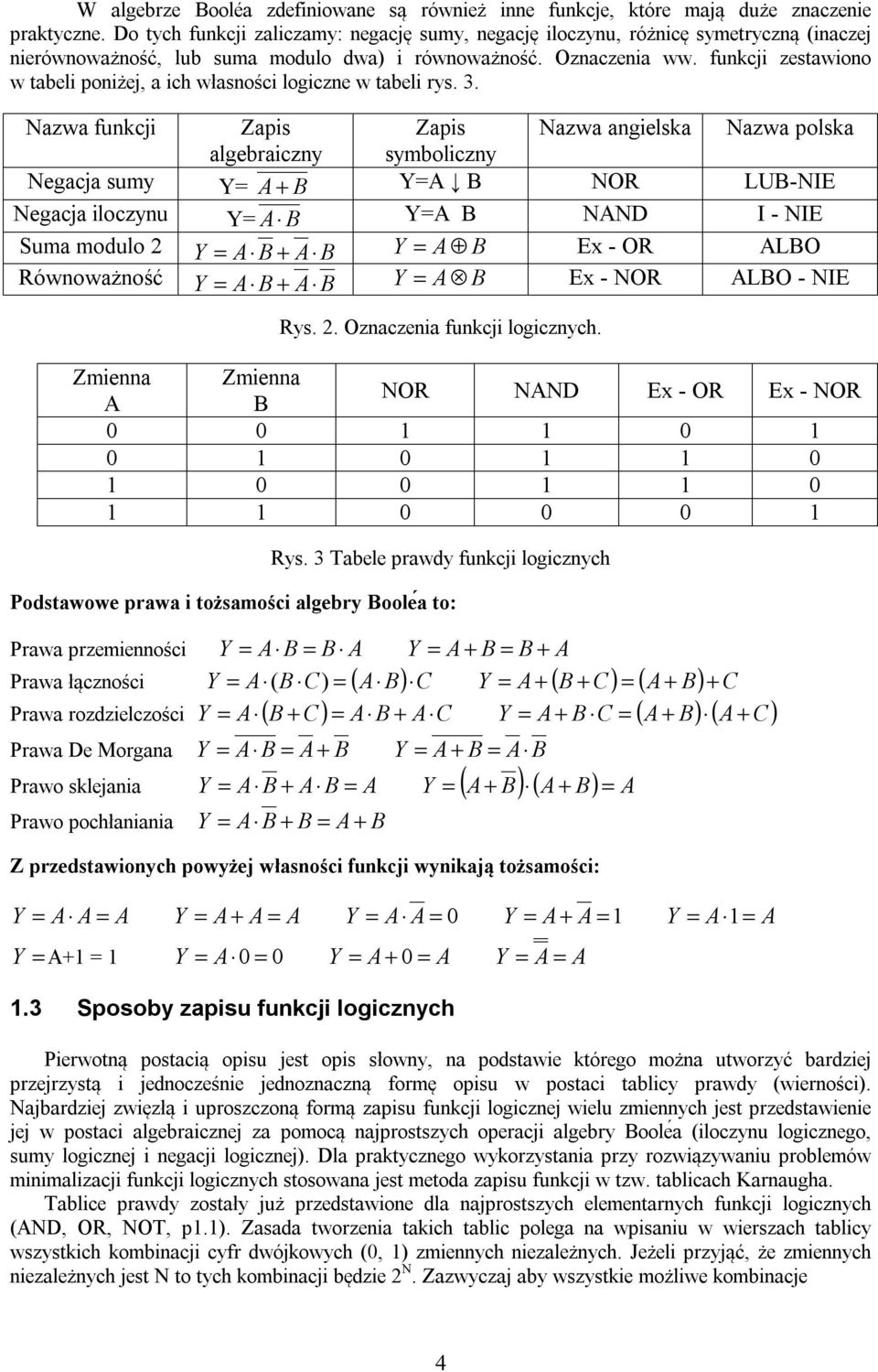 funkcji zestawiono w tabeli poniżej, a ich własności logiczne w tabeli rys. 3.