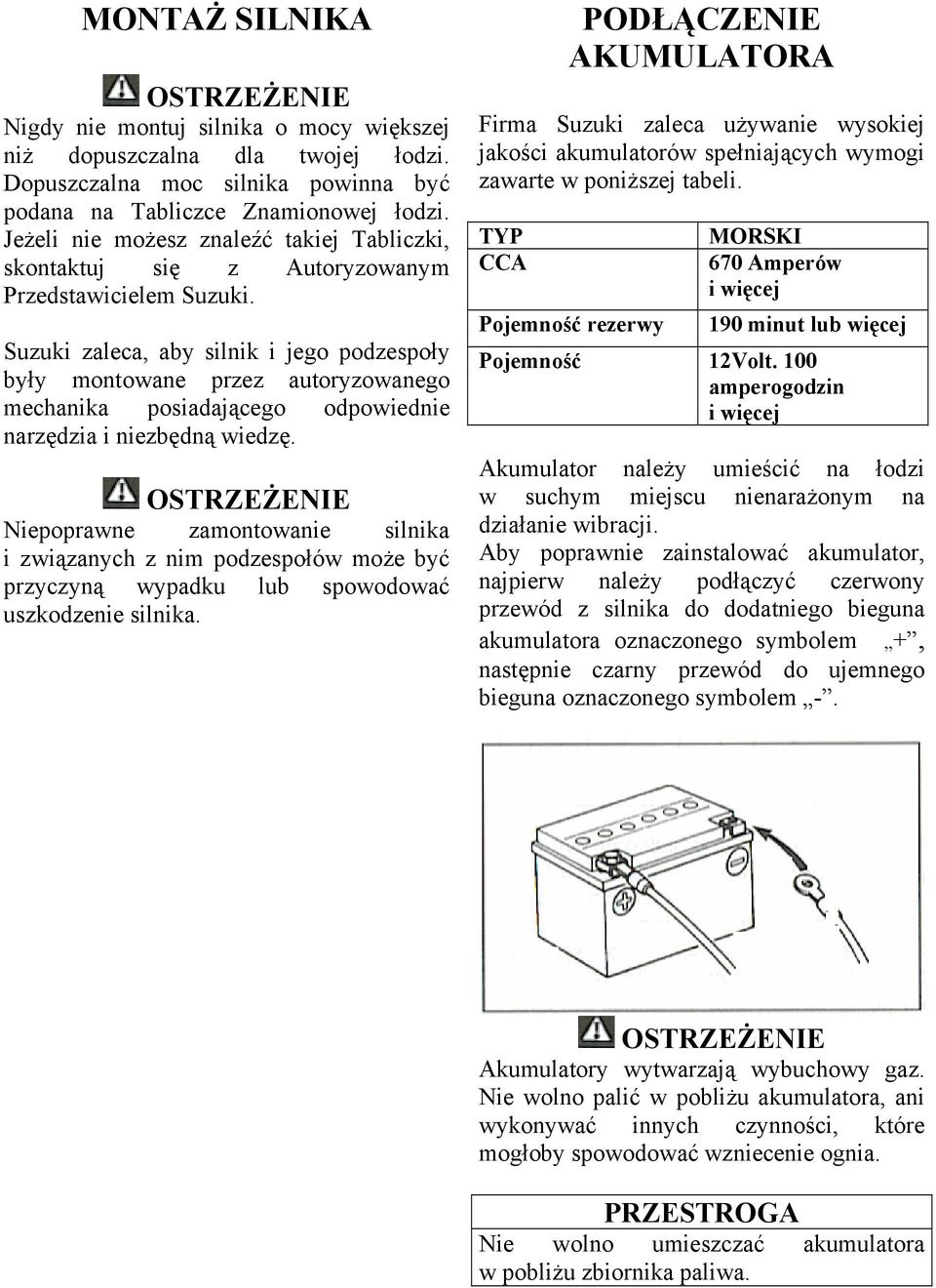 Suzuki zaleca, aby silnik i jego podzespoły były montowane przez autoryzowanego mechanika posiadającego odpowiednie narzędzia i niezbędną wiedzę.