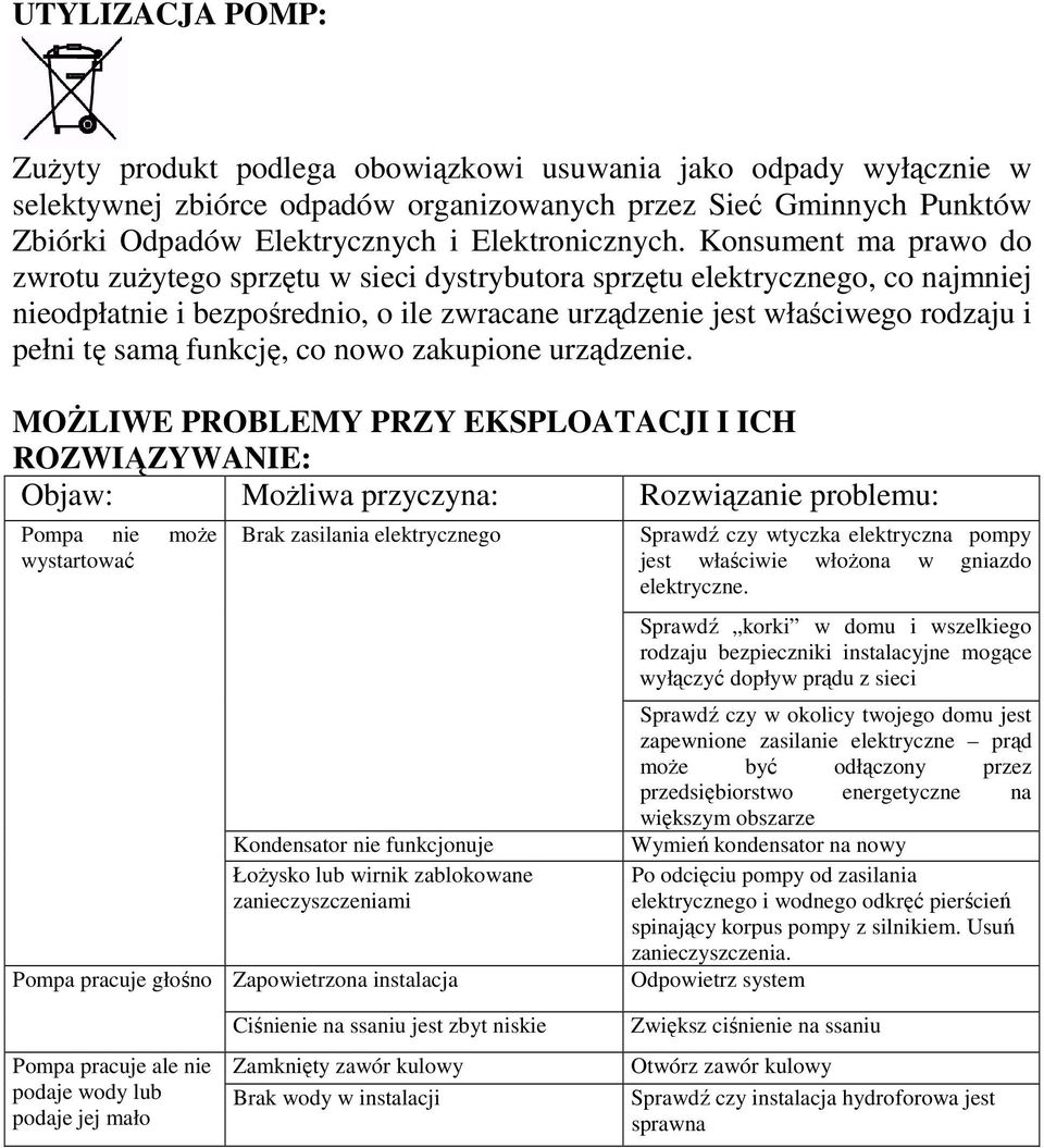 Konsument ma prawo do zwrotu zuŝytego sprzętu w sieci dystrybutora sprzętu elektrycznego, co najmniej nieodpłatnie i bezpośrednio, o ile zwracane urządzenie jest właściwego rodzaju i pełni tę samą