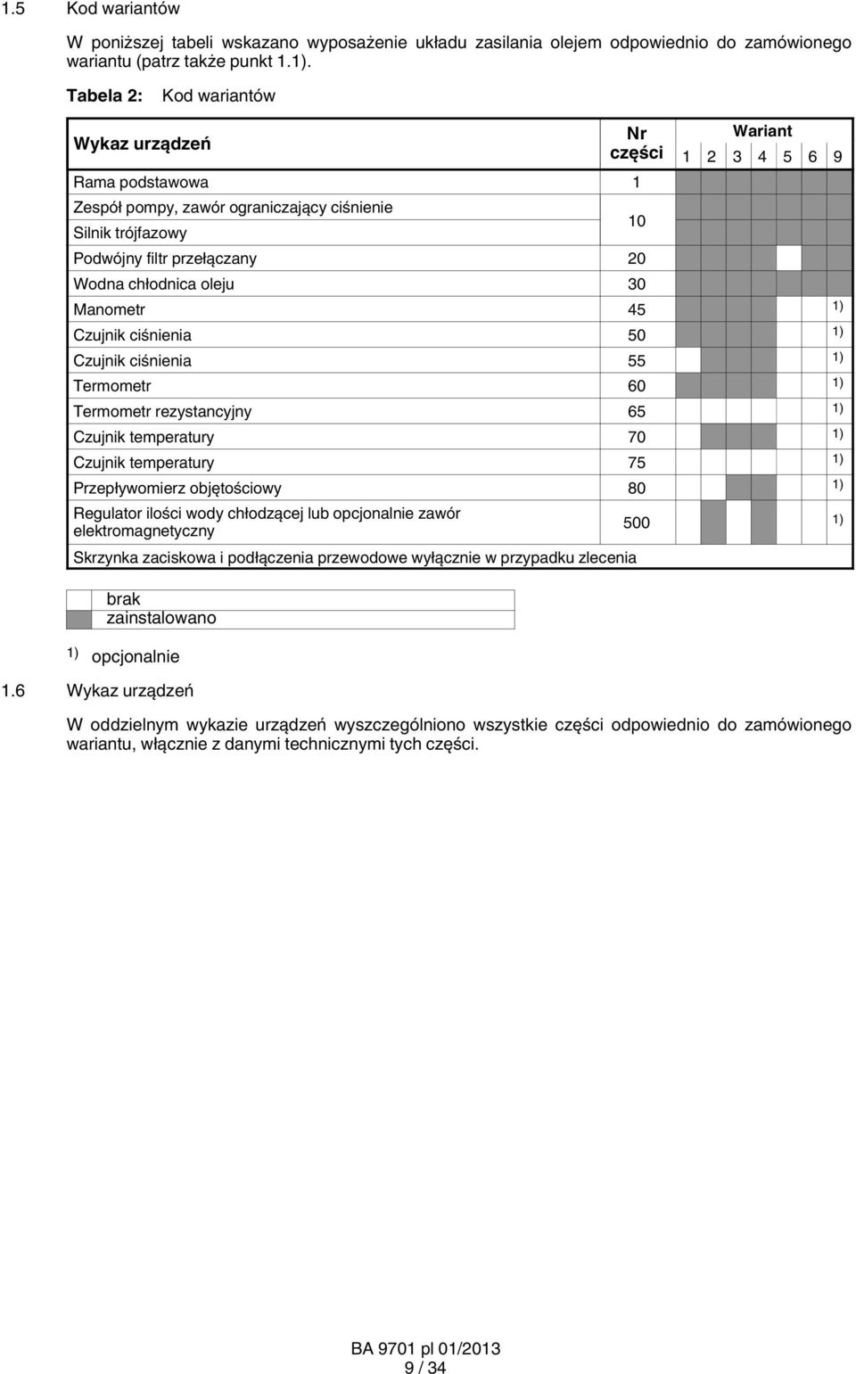 oleju 30 Manometr 45 1) Czujnik ciśnienia 50 1) Czujnik ciśnienia 55 1) Termometr 60 1) Termometr rezystancyjny 65 1) Czujnik temperatury 70 1) Czujnik temperatury 75 1) Przepływomierz objętościowy