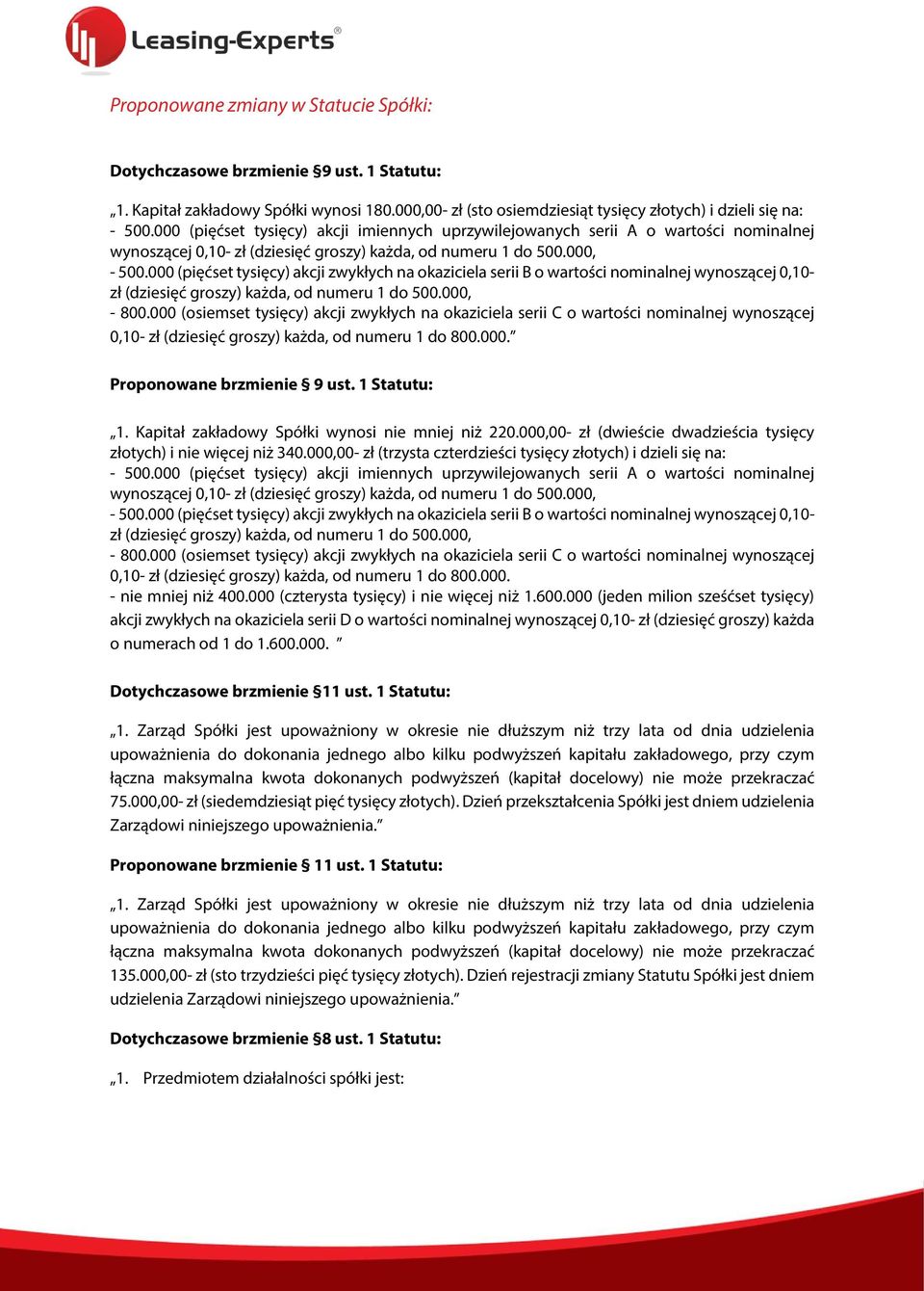 000 (pięćset tysięcy) akcji zwykłych na okaziciela serii B o wartości nominalnej wynoszącej 0,10- zł (dziesięć groszy) każda, od numeru 1 do 500.000, - 800.