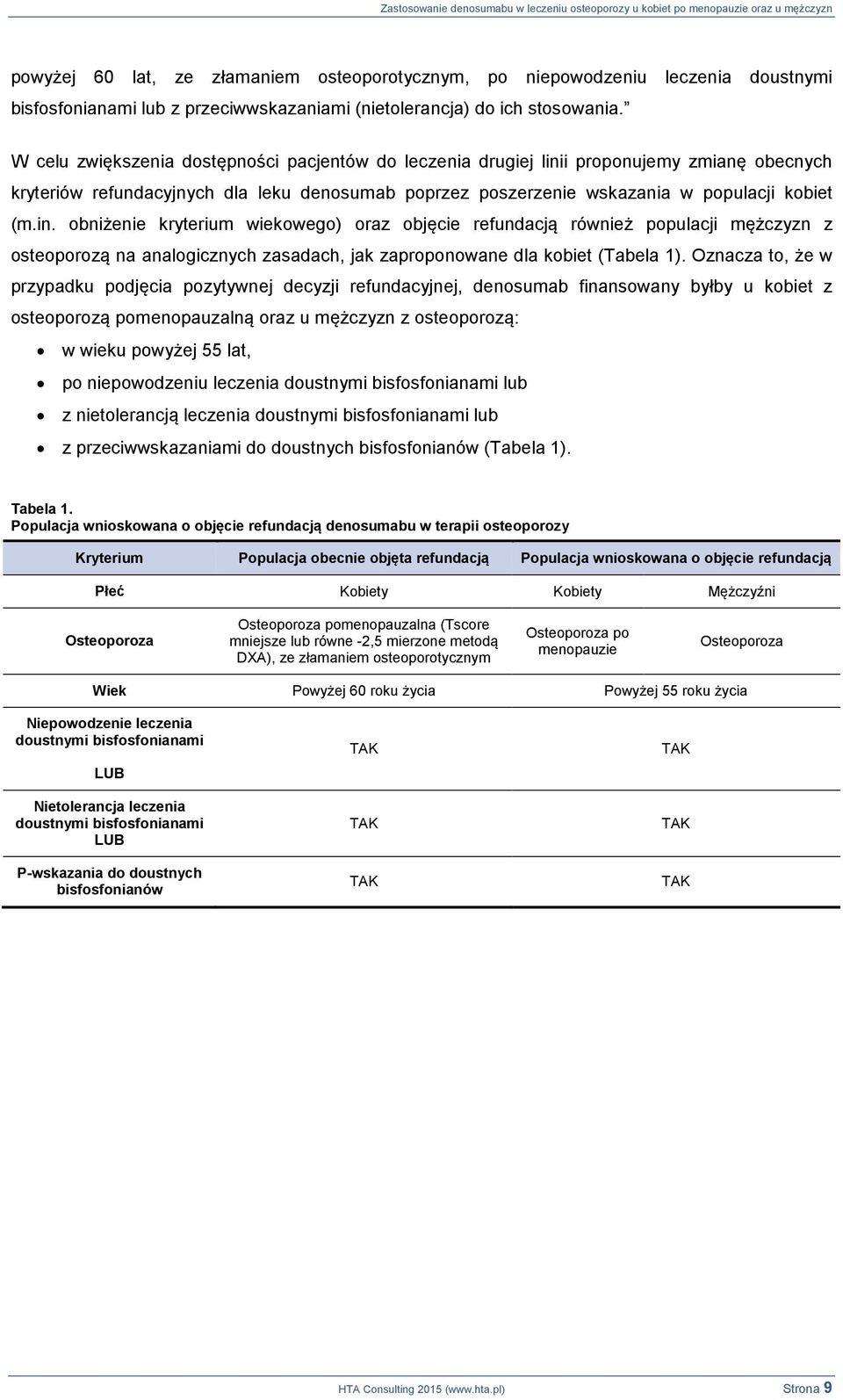 i proponujemy zmianę obecnych kryteriów refundacyjnych dla leku denosumab poprzez poszerzenie wskazania w populacji kobiet (m.in.