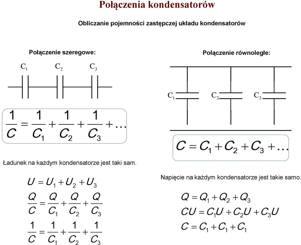 kondensatorów Ładunek na każdym kondensatorze jest taki