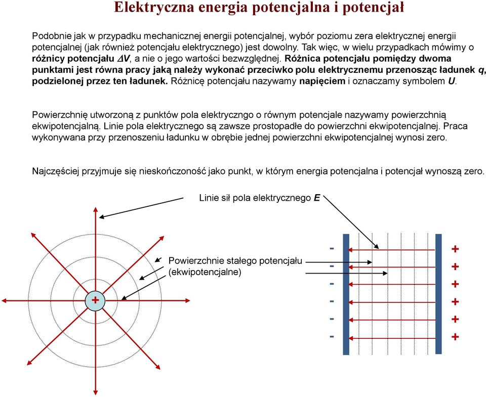 Różnica potencjału pomiędzy dwoma punktami jest równa pracy jaką należy wykonać przeciwko polu elektrycznemu przenosząc ładunek q, podzielonej przez ten ładunek.