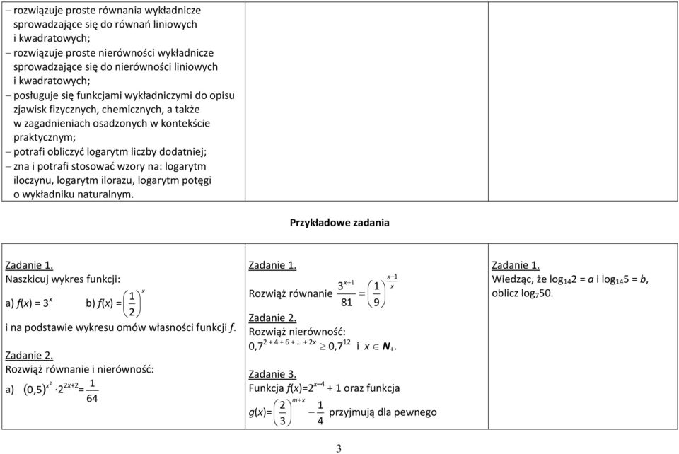 stosować wzory na: logarytm iloczynu, logarytm ilorazu, logarytm potęgi o wykładniku naturalnym.
