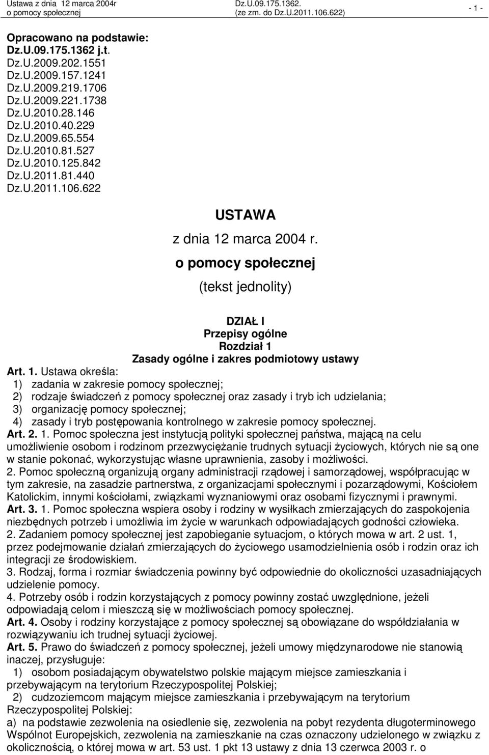 marca 2004 r. (tekst jednolity) DZIAŁ I Przepisy ogólne Rozdział 1 