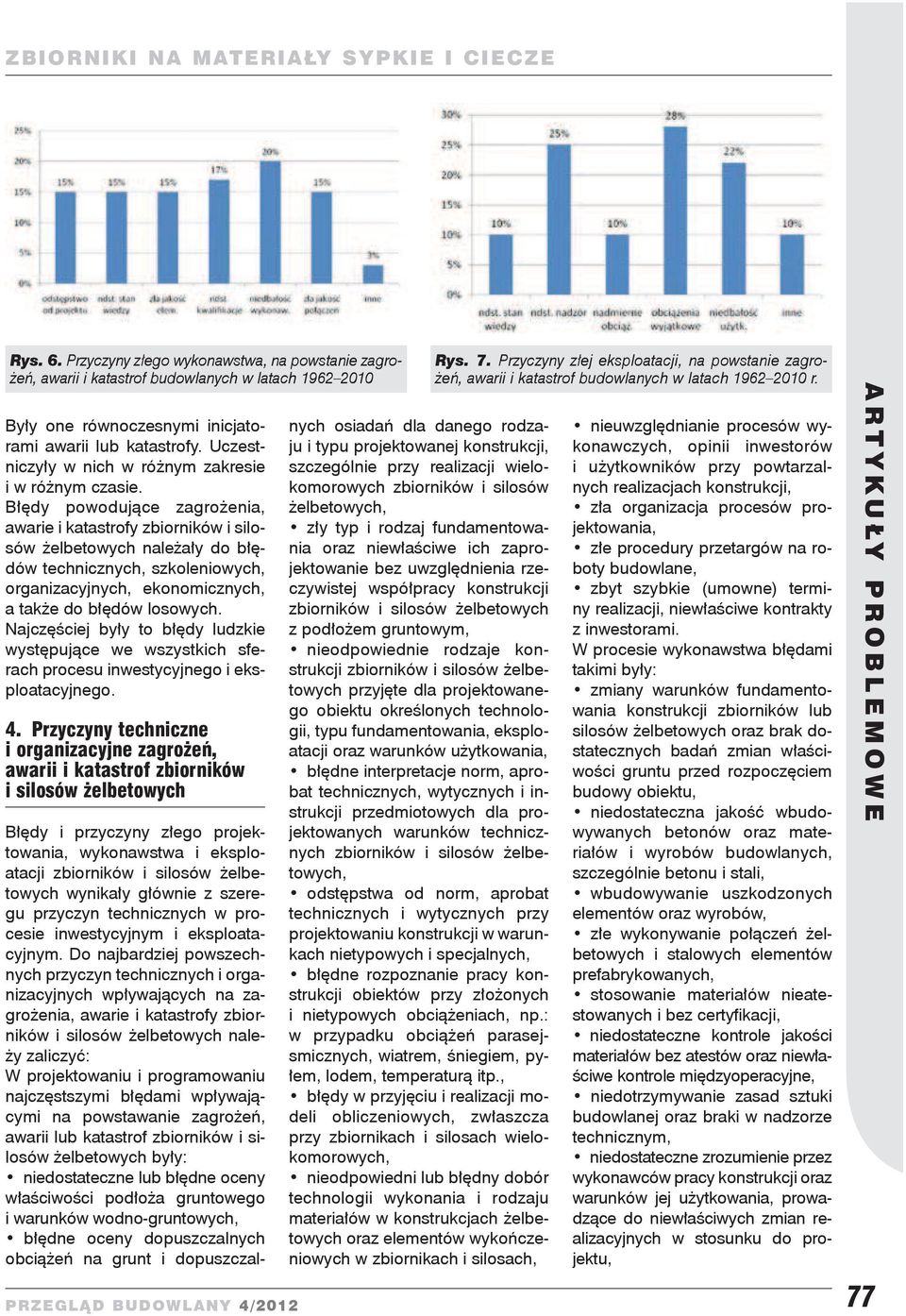 Błędy powodujące zagrożenia, awarie i katastrofy zbiorników i silosów żelbetowych należały do błędów technicznych, szkoleniowych, organizacyjnych, ekonomicznych, a także do błędów losowych.