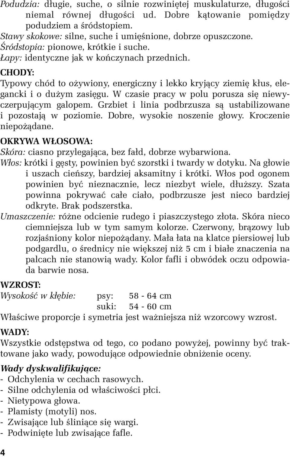 CHODY: Typowy chód to ożywiony, energiczny i lekko kryjący ziemię kłus, elegancki i o dużym zasięgu. W czasie pracy w polu porusza się niewyczerpującym galopem.