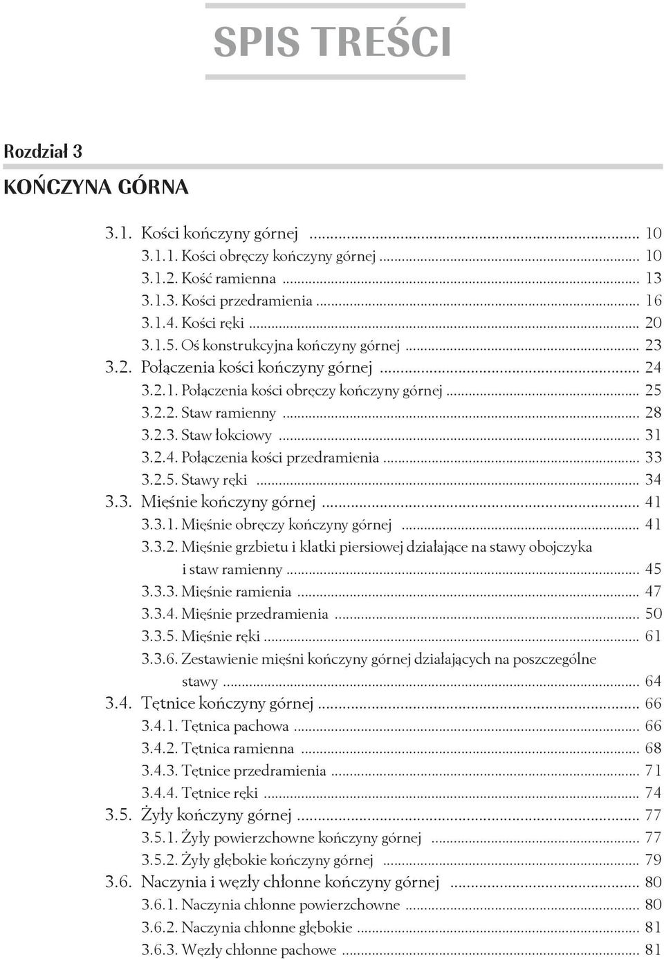 .. 33 3.2.5. Stawy ręki... 34 3.3. Mięśnie kończyny górnej... 41 3.3.1. Mięśnie obręczy kończyny górnej... 41 3.3.2. Mięśnie grzbietu i klatki piersiowej działające na stawy obojczyka i staw ramienny.