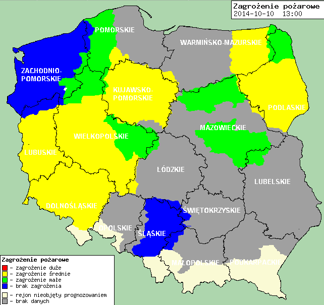 Zagrożenie pożarowe lasów Ostrzeżenia meteorologiczne BRAK.