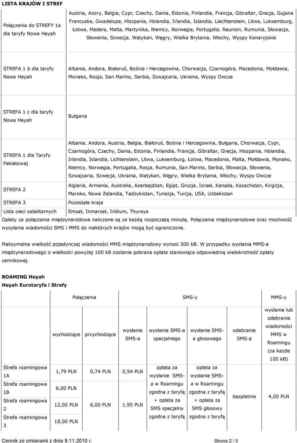 Włochy, Wyspy Kanaryjskie STREFA 1 b dla taryfy Albania, Andora, Białoruś, Bośnia i Hercegowina, Chorwacja, Czarnogóra, Macedonia, Mołdawia, Monako, Rosja, San Marino, Serbia, Szwajcaria, Ukraina,