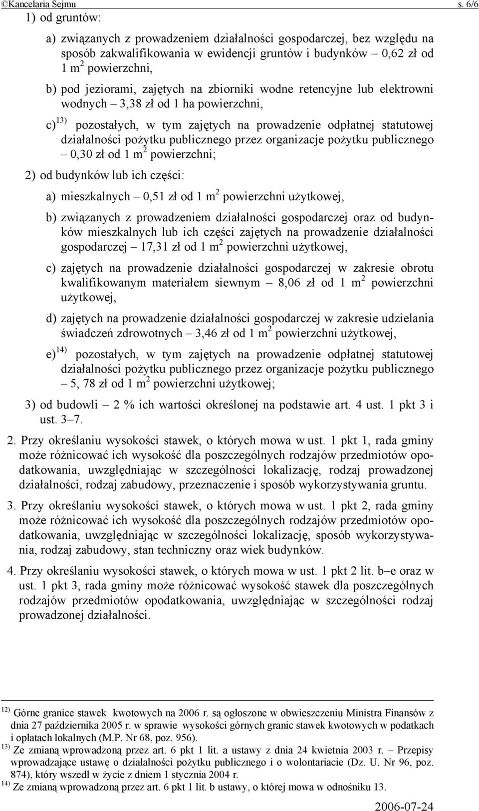 zajętych na zbiorniki wodne retencyjne lub elektrowni wodnych 3,38 zł od 1 ha powierzchni, c) 13) pozostałych, w tym zajętych na prowadzenie odpłatnej statutowej działalności pożytku publicznego