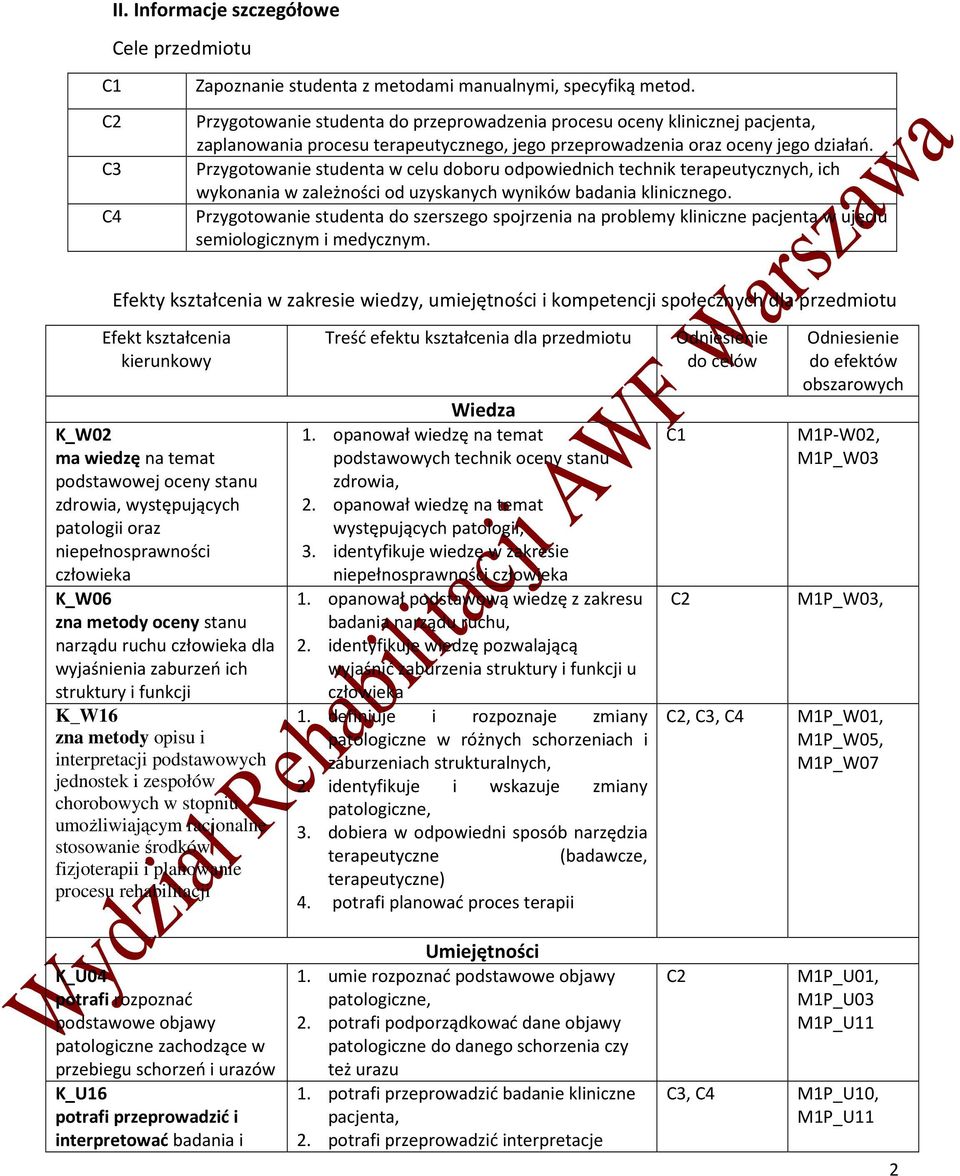 Przygotowanie studenta w celu doboru odpowiednich technik terapeutycznych, ich wykonania w zależności od uzyskanych wyników badania klinicznego.