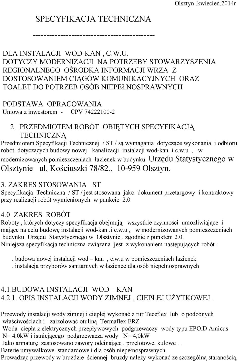 inwestorem - CPV 74222100-2 2.