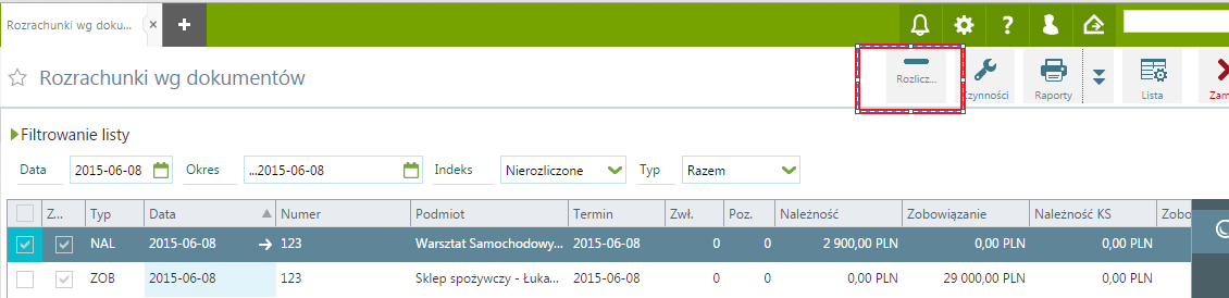 Rozliczanie dokumentów Wg numeru program rozlicza dokumenty wg numerów na wpłacie bądź wypłacie. Wg kwoty program rozlicza dokumenty wg kwot na płatnościach i zapłatach, jeśli np.