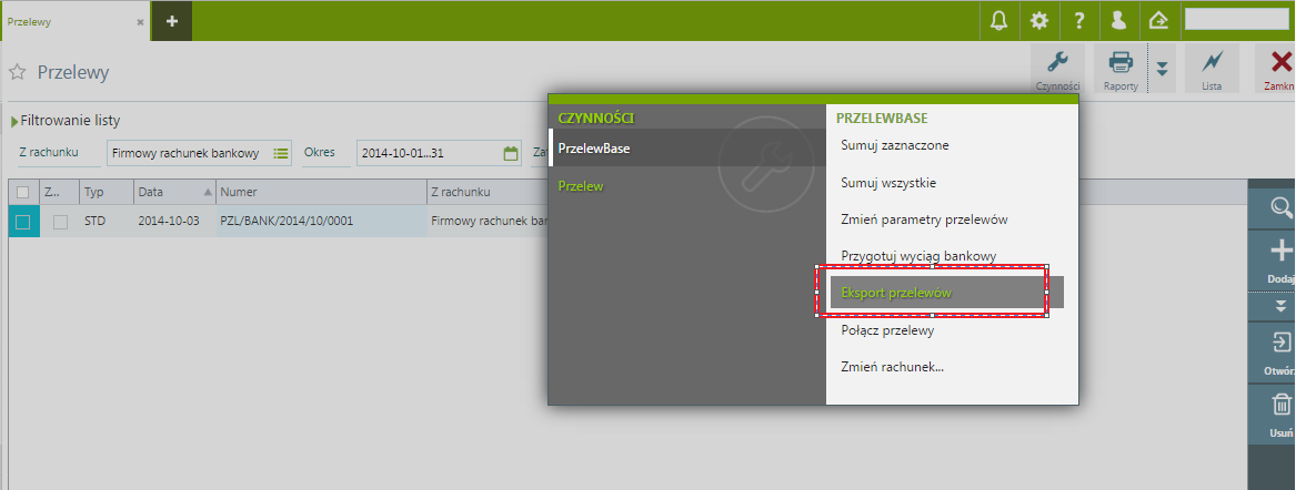 U w a g a! Warunkiem poprawnego wyeksportowania danych jest wykonanie eksportu na przelewach będących w buforze.