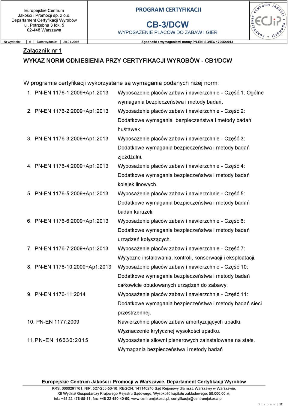 PN-EN 1176-2:2009+Ap1:2013 Wyposażenie placów zabaw i nawierzchnie - Część 2: Dodatkowe wymagania bezpieczeństwa i metody badań huśtawek. 3.