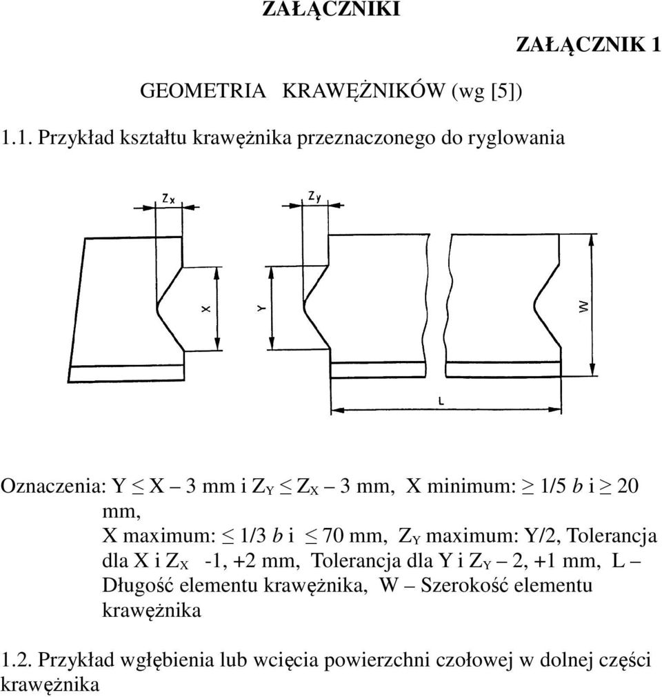 1. Przykład kształtu krawężnika przeznaczonego do ryglowania Oznaczenia: Y X 3 mm i Z Y Z X 3 mm, X minimum: