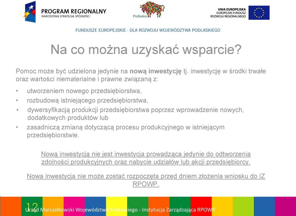 dywersyfikacją produkcji przedsiębiorstwa poprzez wprowadzenie nowych, dodatkowych produktów lub zasadniczą zmianą dotyczącą procesu produkcyjnego w istniejącym