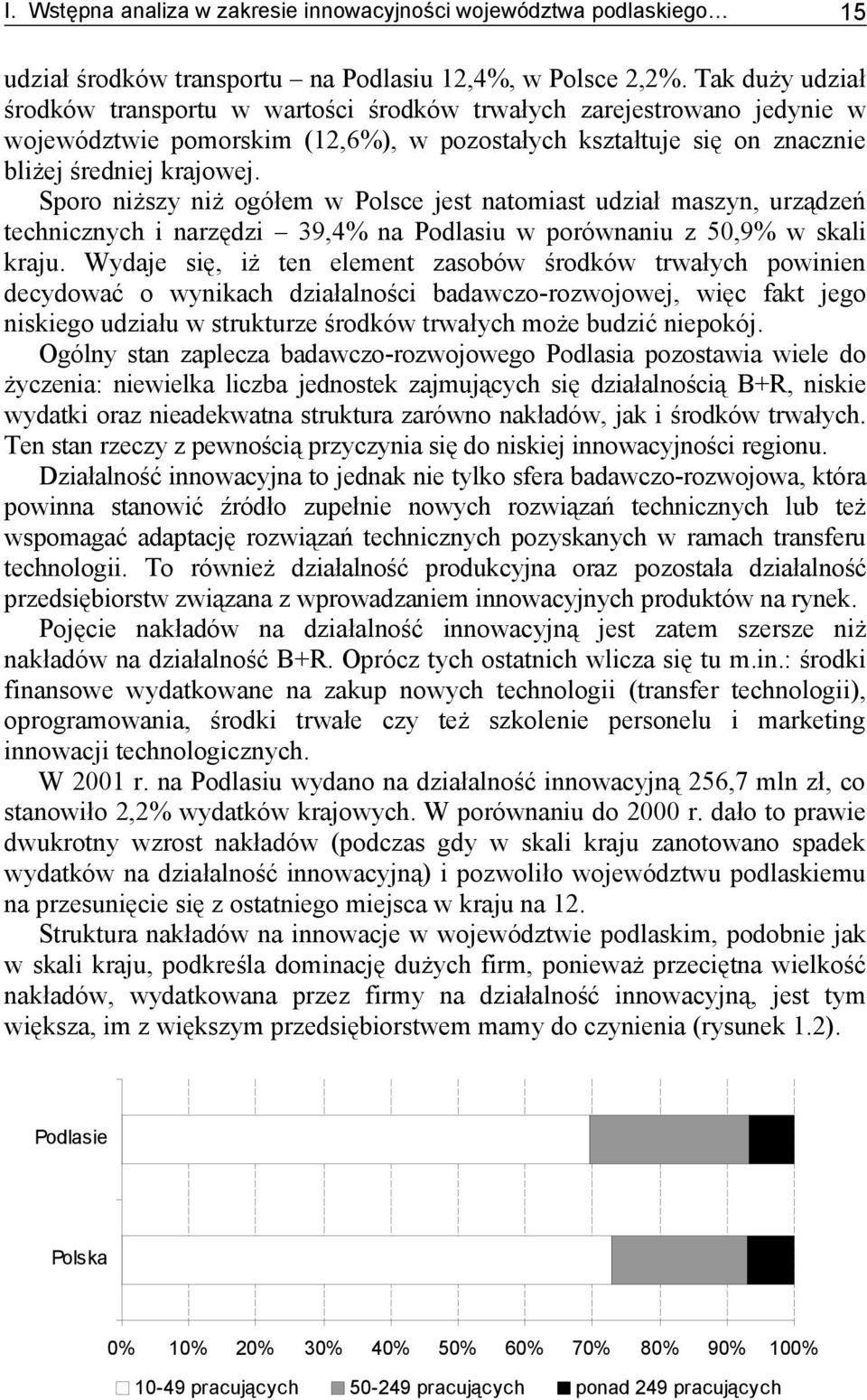 Sporo niższy niż ogółem w Polsce jest natomiast udział maszyn, urządzeń technicznych i narzędzi 39,4% na Podlasiu w porównaniu z 50,9% w skali kraju.