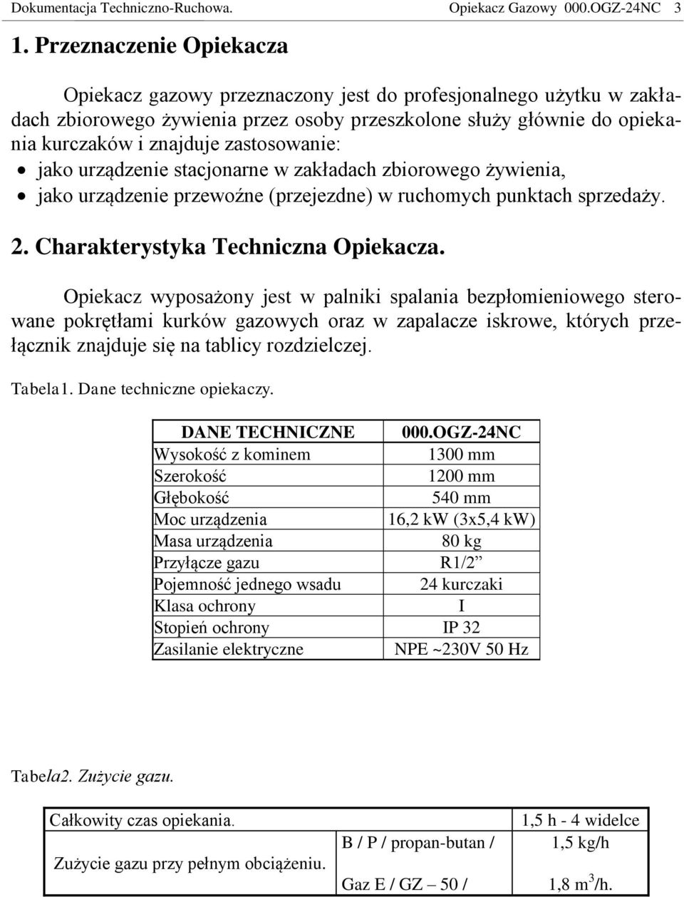 zastosowanie: jako urządzenie stacjonarne w zakładach zbiorowego żywienia, jako urządzenie przewoźne (przejezdne) w ruchomych punktach sprzedaży. 2. Charakterystyka Techniczna Opiekacza.