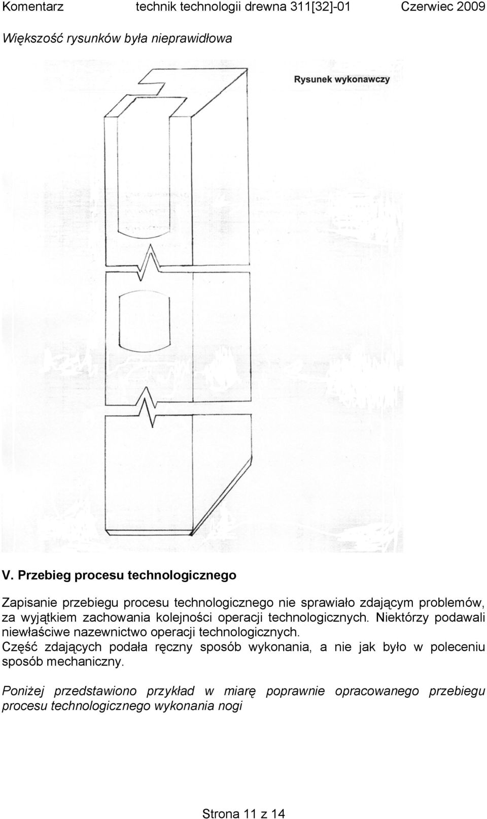 zachowania kolejności operacji technologicznych. Niektórzy podawali niewłaściwe nazewnictwo operacji technologicznych.