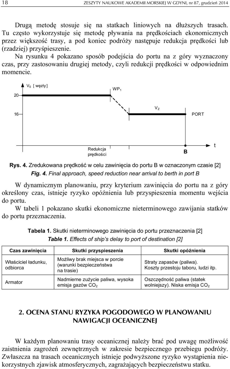 Na rysunku 4 pokazano sposób podejścia do portu na z góry wyznaczony czas, przy zastosowaniu drugiej metody, czyli redukcji prędkości w odpowiednim momencie.