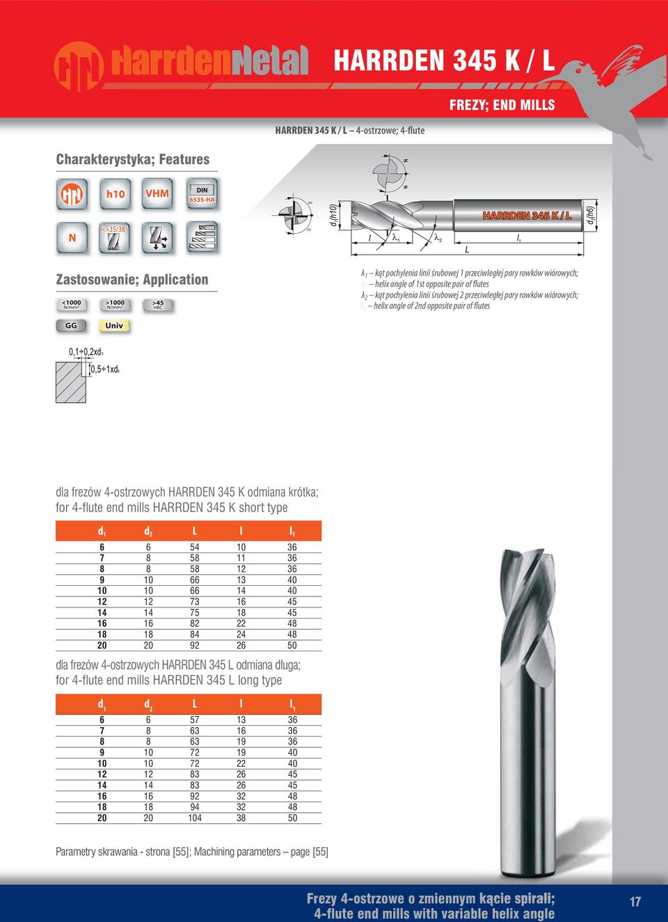 type d 1 d 2 L l l 1 6 6 54 10 36 7 8 58 11 36 8 8 58 12 36 9 10 66 13 40 10 10 66 14 40 12 12 73 16 45 14 14 75 18 45 16 16 82 22 48 18 18 84 24 48 20 20 92 26 50 dla frezów 4-ostrzowych HARRDEN 345
